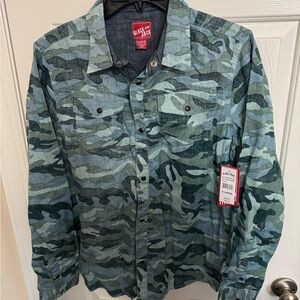 Black Jack Boys Camo Green Long Sleeve Pearl Snap Western Shirt 16/18 XL NWT